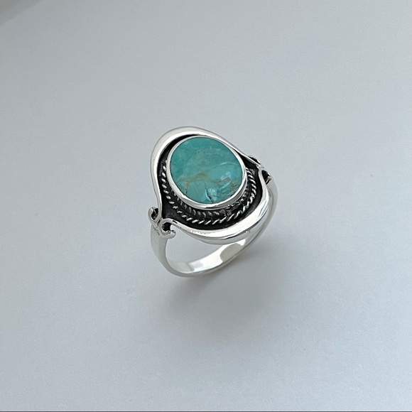 Sterling Silver Bali Style Genuine Turquoise Ring, Boho Ring, Silver Rings - Picture 5 of 12